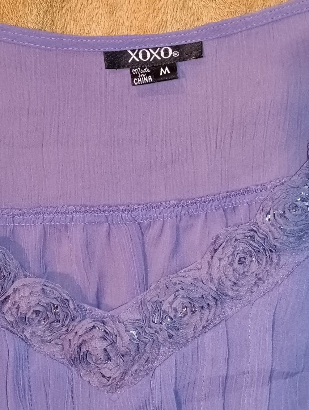 XOXO Purple Floral-Trim V-Neck Blouse With Camisole - Picture 4 of 5